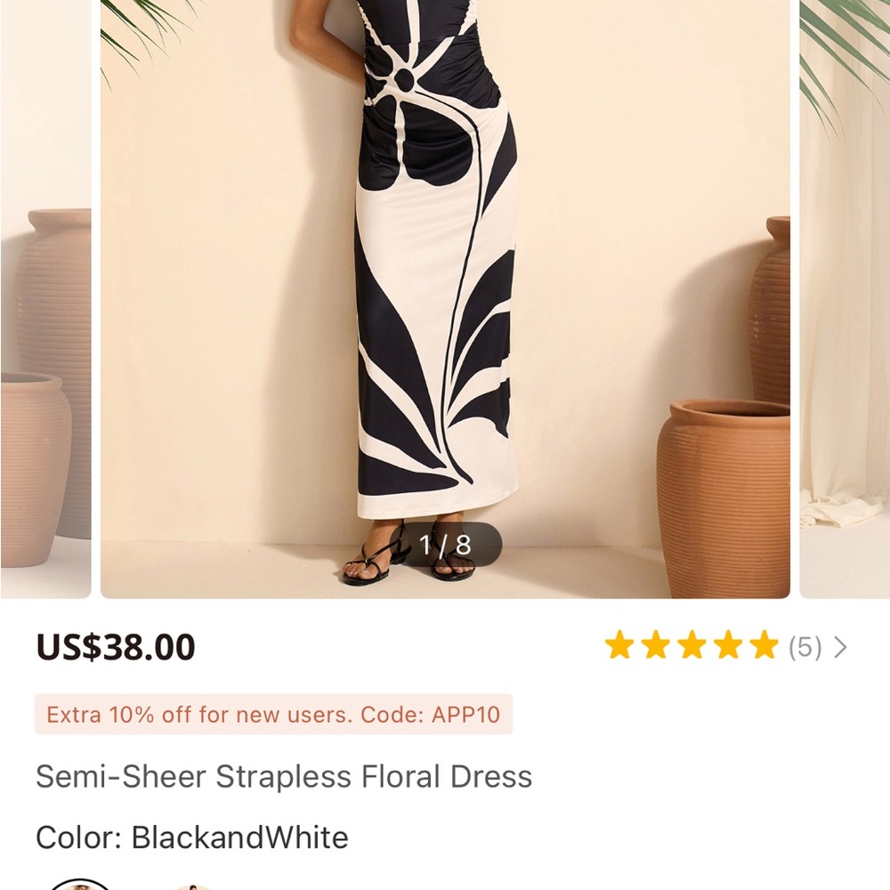 Commense Black and White Floral Maxi Dress
